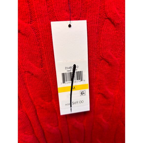 DKNY Red Cable Knit Long Sleeve Crew Neck Sweater Cozy Fall Holidays Pullover M - Picture 5 of 6